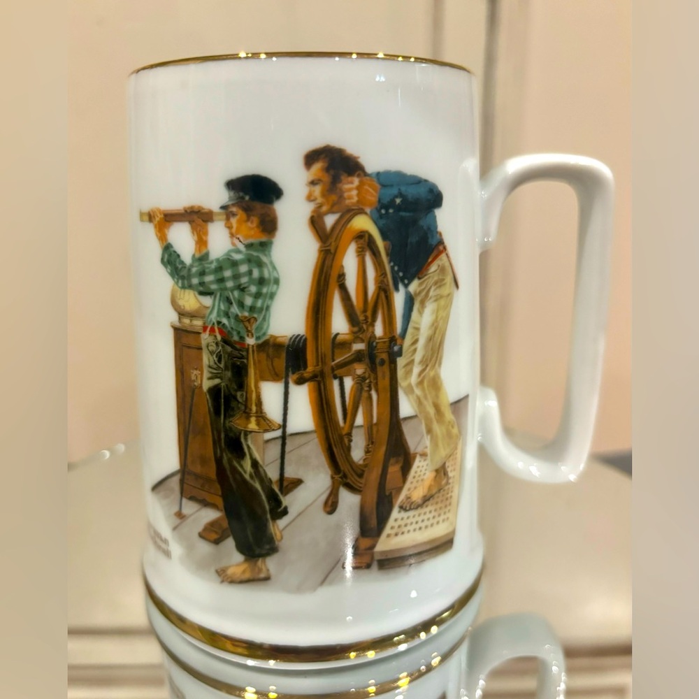 Norman Rockwell Museum 1985 “River Pilot” Mug/Cup with Gold Trim